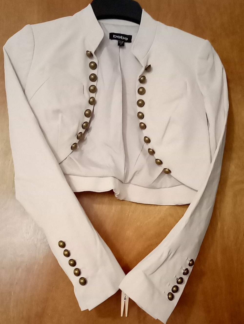 bebe Ivory Cropped Military-Style Blazer with Brass Buttons Sz 4